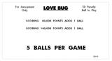Score / Instruction Cards-LOVE BUG (Williams) Score card set