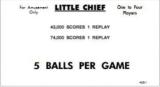 Score / Instruction Cards-LITTLE CHIEF (Williams) Score cards (10)