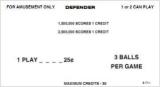 Score / Instruction Cards-DEFENDER Pinball (Williams) Score cards 