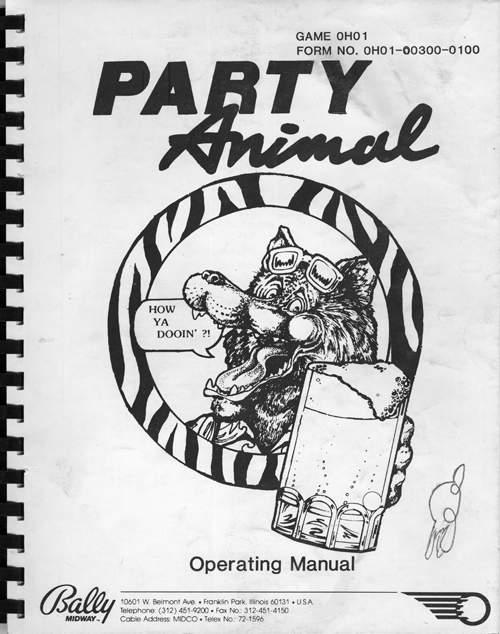 0H01-00300-0100 - Bally PARTY ANIMAL pinball machine manual and schematic  set. Refere...