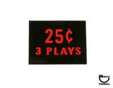 Price plate (CCM/Stern) 25¢ 3 Plays