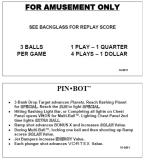 Score / Instruction Cards-PINBOT (Williams) Score cards