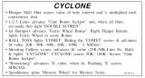 Score / Instruction Cards-CYCLONE (Williams) Score card