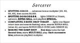 SORCERER (Williams) Score card