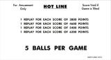 Score / Instruction Cards-HOT LINE (Williams) Score cards (6)