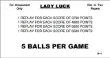 -LADY LUCK (Williams 1968) Score cards 4