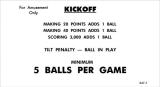 Score / Instruction Cards-KICKOFF (Williams 1967) Score cards 