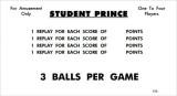 Score / Instruction Cards-STUDENT PRINCE (Williams) Score cards