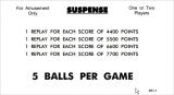 Score / Instruction Cards-SUSPENSE (Williams 1969) Score cards (4)