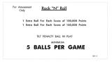 Score / Instruction Cards-ROCK N ROLL (Williams) Score card set