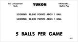 YUKON (Williams) Score cards (8)