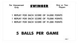 SWINGER (Williams) Score cards (6)