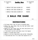 -LUCKY ACE (Williams) Score card set (6)