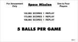 -SPACE MISSION (Williams) Score cards (5)