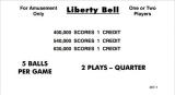 -LIBERTY BELL (Williams) Score cards (6)