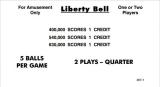 LIBERTY BELL (Williams) Score cards (6)