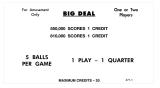 BIG DEAL (Williams 1963) Score cards (5)