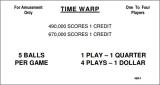 -TIME WARP (Williams) Score cards (3)