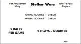 STELLAR WARS (Williams) Score cards (6)