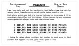 Score / Instruction Cards-VALIANT (Williams) Score cards (2)