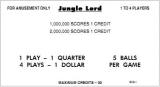 JUNGLE LORD (Williams) Score Cards (3)