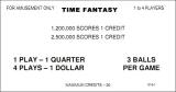 Score / Instruction Cards-TIME FANTASY (Williams) Score cards (3)