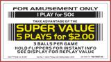 Card Instruction Sega 1 Play.50/5 Play$2