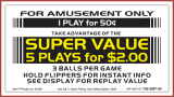 -Card Instruction Sega 1 Play.50/5 Play$2
