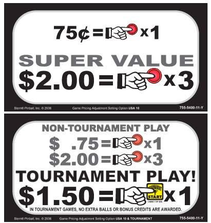 756-5400-11-Y - Price cards Stern 75¢ x 1 / $2.00 x 3