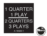 Stickers & Decals-Label - Gottlieb 1 Quarter 1 Play / 2 Quarters 3 Plays