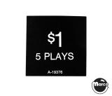 Label - Gottlieb $1 / 5 Plays