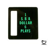 Price Plates-Price plate (Bally) 1 SBA Dollar 6 Plays