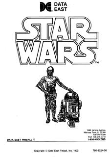 STAR WARS (Data East) Manual & Schem. - Reprint