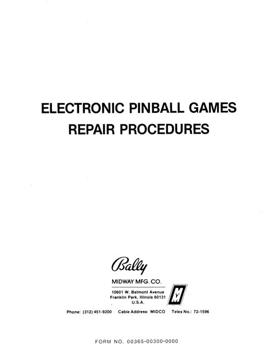 Bally Electronic Pinball Games Repair Procedures Manual-FO 560-2
