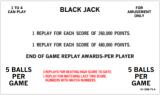 -BLACK JACK (Bally) Score Card