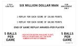 Score / Instruction Cards-SIX MILLION $ MAN (Bally) Score Cards