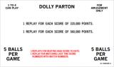 -DOLLY PARTON (Bally) Score Cards