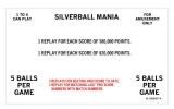 SILVERBALL MANIA (Bally) Score Card Set
