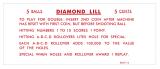 DIAMOND LILL (Gottlieb) Score Card