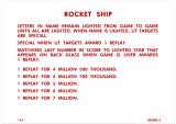 Score / Instruction Cards-ROCKET SHIP (Gottlieb) Score cards