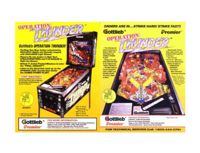 FOPTHUNDER Gottlieb OPERATION THUNDER 11 x 17 inch foldout double sided color sales she...